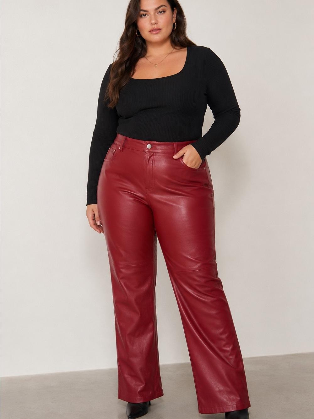 Red Leather Wide Leg Pants